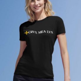 Tricou "Crux Mea Lux" - Logo galben - damă