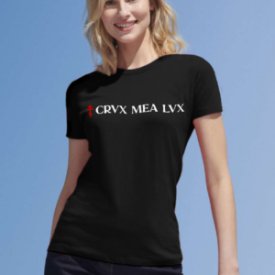 Tricou "Crux Mea Lux" - Logo roșu - damă