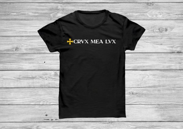 Tricou "Crux Mea Lux" - Logo galben