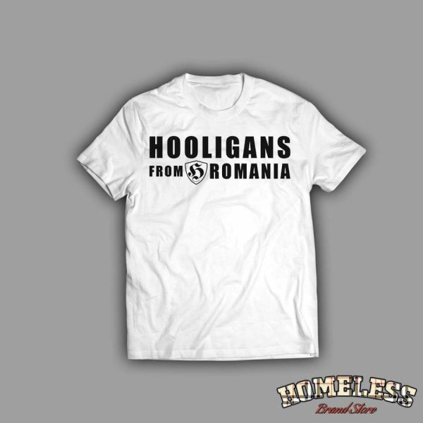 Tricou "Hooligans from Romania" alb