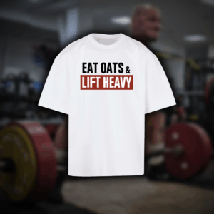 Tricou oversize "Eat oats & lift heavy" - alb